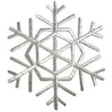 A metallic silver snowflake applique patch.