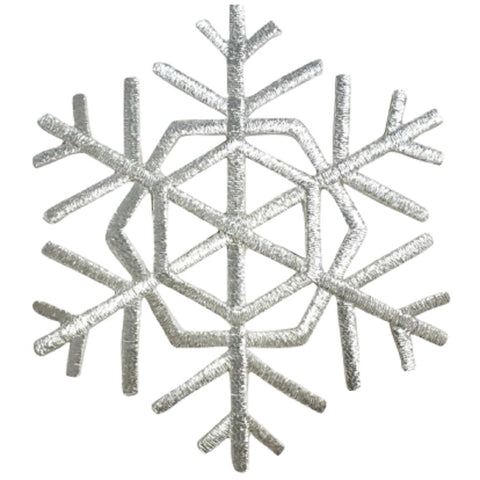 Snowflake Applique Patch - Snow, Winter, Metallic Silver Badge 3.25" (Iron on) - Patch Parlor