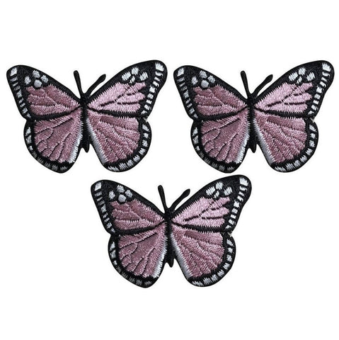 Pink Butterfly Applique Patch - Insect Bug Badge 2" (3-Pack, Iron on or Sew on)