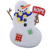 a patch depicting a snowman holding a sign that says hope