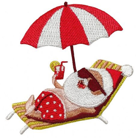 Santa Claus Applique Patch - Sunbathing, Umbrella, Beach Body 2-5/8" (Iron on) - Patch Parlor