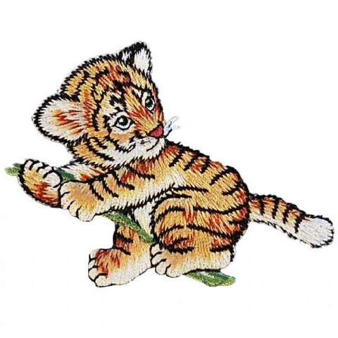 Tiger Cub on Vine Applique Patch - Feline, Kitty, Baby Cat Badge 3" (Iron on)