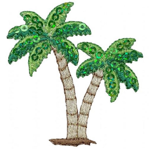 Medium Sequin Palm Trees Applique Patch - Tropical Beach Badge 2.25" (Iron on)