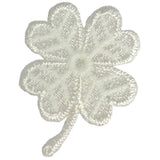 A white four leaf clover iron on applique patch.