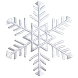 A white snowflake applique patch designed as a winter badge for iron on application.