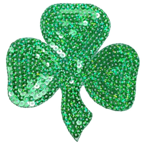 Shamrock Applique Patch - Sequin, Clover, Good Luck Badge 4" (Iron on) - Patch Parlor