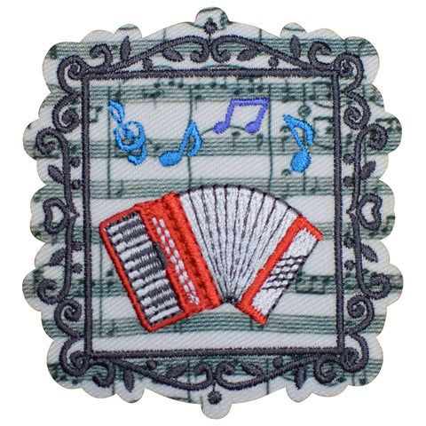 Accordion Applique Patch - Musician, Sheet Music, Notes Badge 2-3/8" (Iron on) - Patch Parlor
