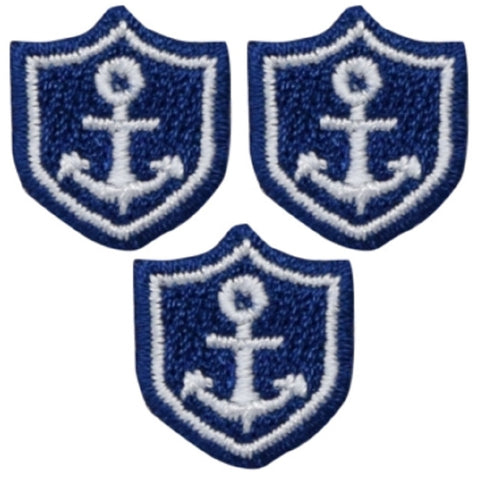 Anchor Applique Patch - Nautical Shield Badge 7/8" (3-Pack, Iron on) - Patch Parlor