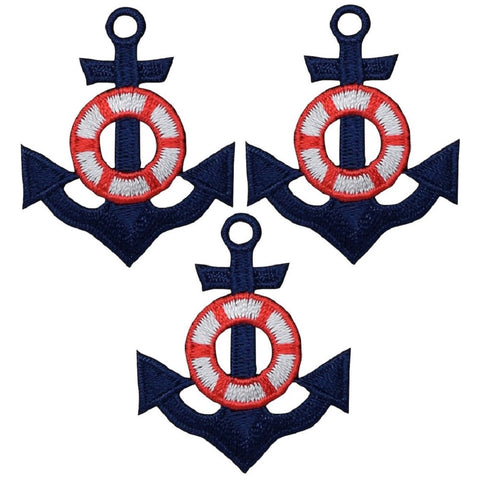 Anchor Applique Patch - Life Preserver Buoy Nautical 1.75" (3-Pack, Iron on)