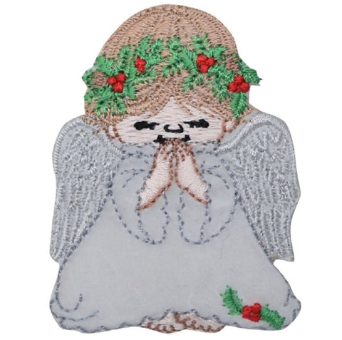 Angel Applique Patch - Praying, Christmas Holly, Religious Badge 2.5" (Iron on) - Patch Parlor