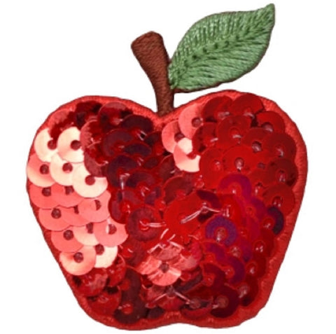 Apple Applique Patch - Sequin, Fruit, Food Badge 1.75" (Iron on) - Patch Parlor