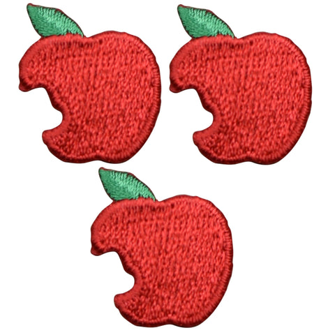 Mini Apple Applique Patch - Missing Bite, Fruit, Food Badge 1" (3-Pack, Iron on) - Patch Parlor