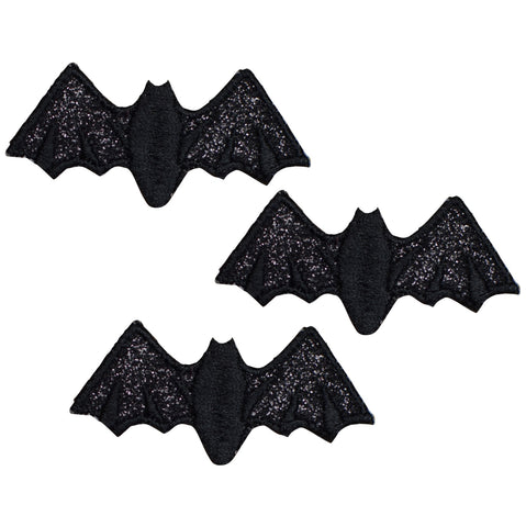 Black Bat Applique Patch - Sparkly Halloween Badge 2" (3-Pack, Iron on) - Patch Parlor