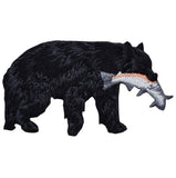 A black bear applique patch with a salmon fish embroidered on its mouth.
