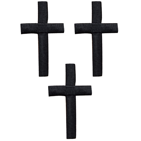 Black Cross Applique Patch - Religious Jesus Christian 2" (3-Pack, Iron on) - Patch Parlor