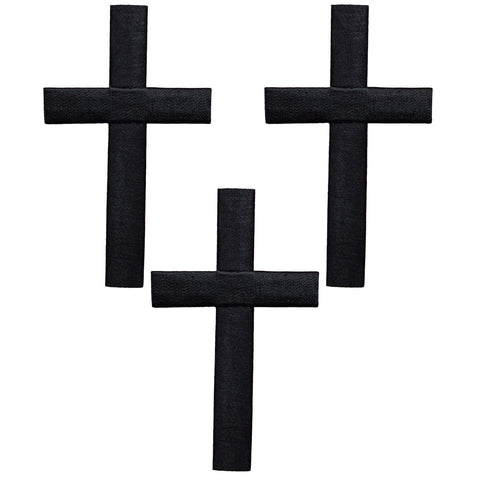 Large Black Cross Applique Patch - Christian Jesus Badge 3" (3-Pack, Iron on)
