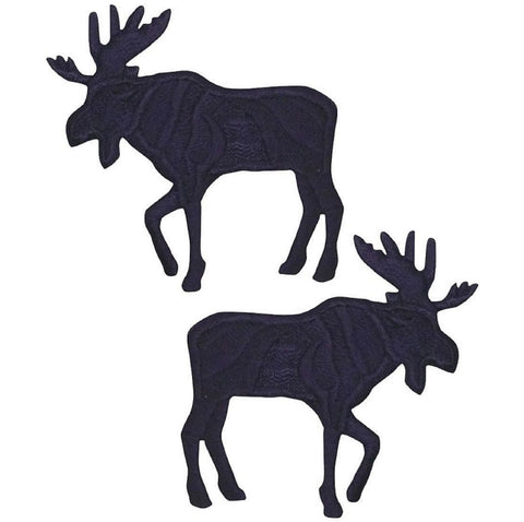 Black Moose Applique Patch Set - Animal Silhouette Badge 2.25" (2-Pack, Iron on) - Patch Parlor