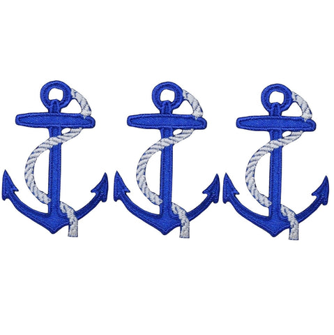 Anchor Blue Applique Patch - Blue, White, Rope 1.75" (3-Pack, Iron on) - Patch Parlor