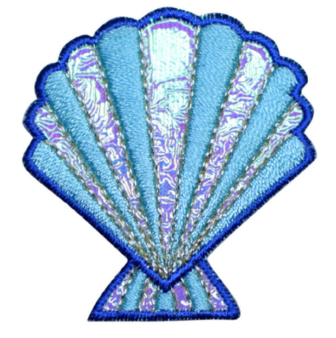 Seashell Applique Patch - Sea Shell, Ocean, Blue, Shimmery 1-7/8" (Iron on) - Patch Parlor