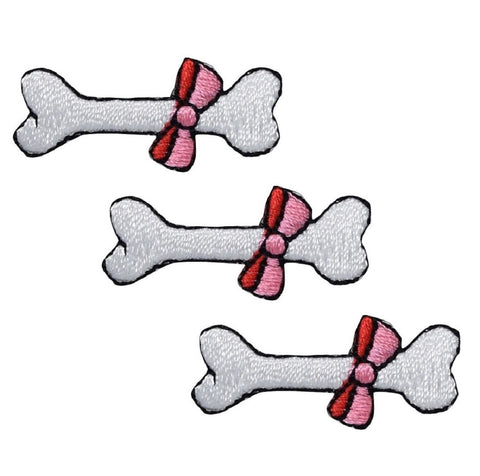 Dog Bone Applique Patch - Pink Bow, Puppy Badge 1-3/8" (3-Pack, Iron on) - Patch Parlor