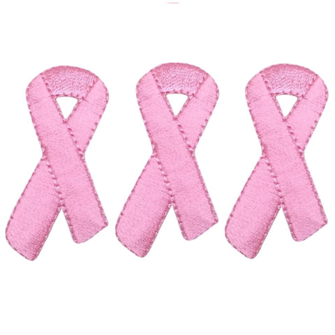 Pink Ribbon Applique Patch - Breast Cancer Awareness 1-7/8" (3-Pack, Iron on) - Patch Parlor