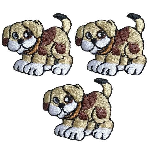 Mini Puppy Dog Applique Patch - Brown Animal, Pet Badge 1.25" (3-Pack, Iron on) - Patch Parlor