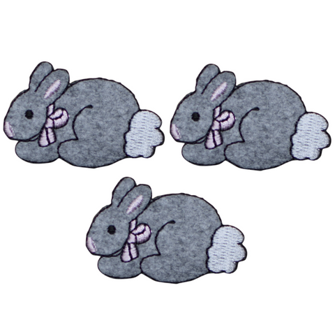 Bunny Rabbit Applique Patch - Baby Cottontail, Pink Bow 1.75" (3-Pack, Iron on) - Patch Parlor