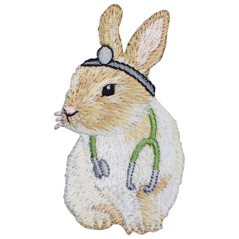 Bunny Rabbit Applique Patch - Stethoscope, Doctor, Nurse, Animal 2.25" (Iron on) - Patch Parlor
