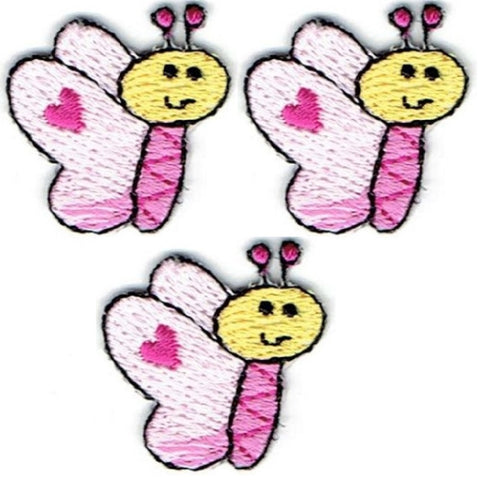 Mini Butterfly Applique Patch - Heart, Insect, Bug Badge 7/8" (3-Pack, Iron on) - Patch Parlor
