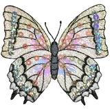 Butterfly Applique Patch - Sequin, White Insect Badge 3-1/8" (Iron on) - Patch Parlor