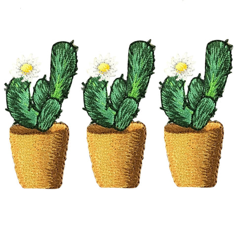 Cactus Applique Patch - White Flower, Succulent 1-7/8" (3-Pack, Iron on) - Patch Parlor