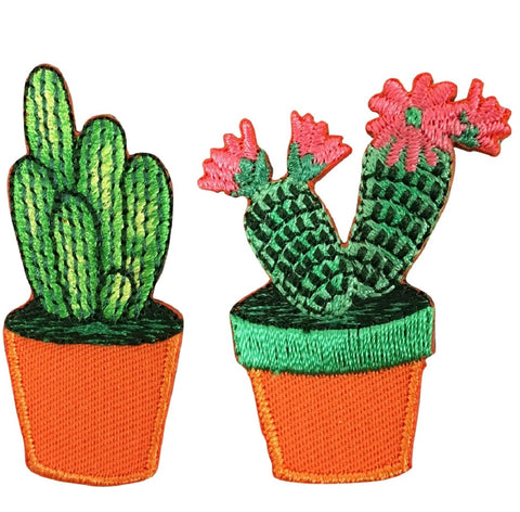 Cactus Applique Patch - Cacti, Flowers, Succulent Badge 1.75" (2-Pack, Iron on) - Patch Parlor