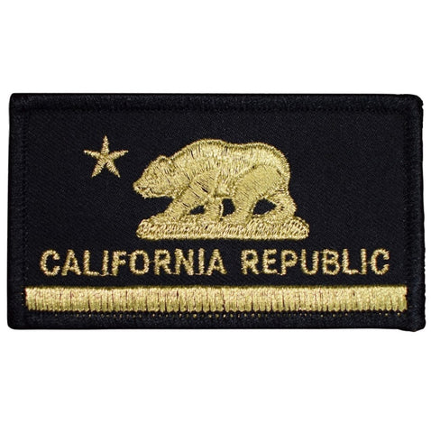Gold & Black California Patch - Metallic CA Republic Flag Badge 3.25" (Iron on) - Patch Parlor