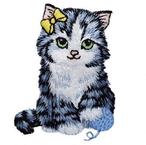 Cat Applique Patch - Yarn, Bow, Kitten Badge 2-3/8" (Iron on) - Patch Parlor