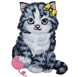 Cat Applique Patch - Yarn, Bow, Kitten Badge 2-3/8" (Iron on) - Patch Parlor