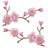 Cherry Blossom Applique Patch Set - Branch Bloom Flower 3-1/8" (2-Pack, Iron on) - Patch Parlor
