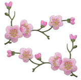 Cherry Blossom Applique Patch Set - Branch Bloom Flower 3-1/8" (2-Pack, Iron on) - Patch Parlor
