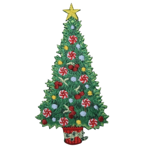 Christmas Tree Applique Patch - Holidays, Ornaments, Lights 3-7/8" (Iron on)