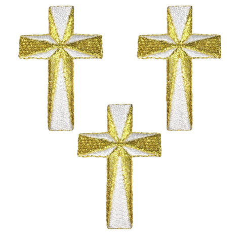 Cross Applique Patch - Metallic Gold, Christian Badge 2" (3-Pack, Iron on) - Patch Parlor