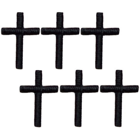 Mini Cross Applique Patch - Black, Jesus, Christian Badge 1/2" (6-Pack, Iron on) - Patch Parlor