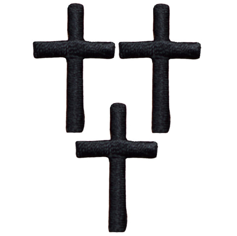 Mini Cross Applique Patch - Black Religious Jesus Badge 1" (3-Pack, Iron on) - Patch Parlor