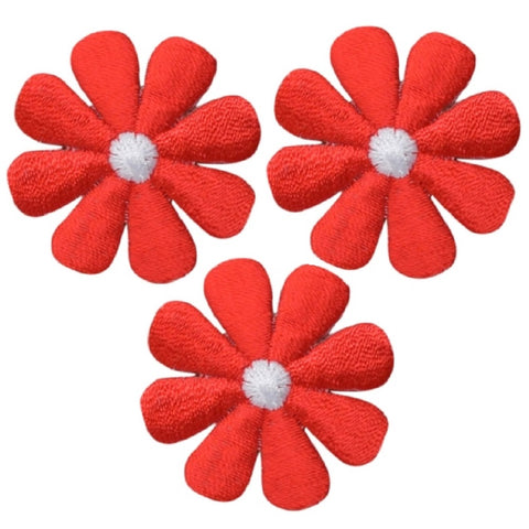 Medium Daisy Applique Patch - Red Flower Bloom Badge 1.5" (3-Pack, Iron on)