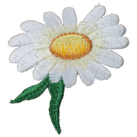 Daisy Applique Patch - Leaves, White Flower Badge 1-3/4" (Iron on)