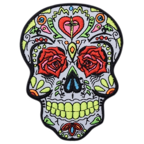 Sugar Skull Patch - Dia de los Muertos, Skeleton, Halloween 3.5" (Iron on) - Patch Parlor