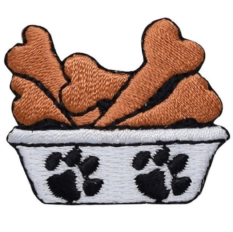 Dog Bowl Applique Patch - Bones, Paw Prints, Puppy 1-3/8" (Iron on) - Patch Parlor