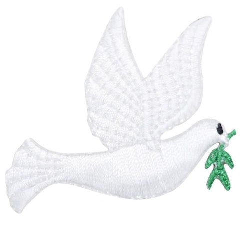 Peace Dove Applique Patch - Olive Branch, Bird Badge, Right 2-1/8" (Iron on) - Patch Parlor