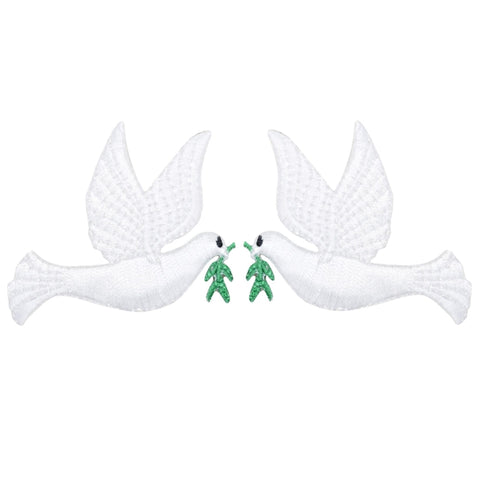 Peace Dove Applique Patch Set - Olive Branch, Bird 2-1/8" (2-Pack, Iron on) - Patch Parlor