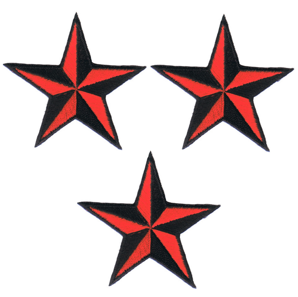 Large Nautical Star Applique Patch - 3D Red & Black Tattoo Badge 3
