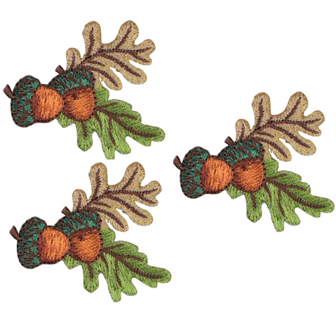 Acorn Nuts and Leaves Applique Patch 2" (3-Pack, Iron on) - Patch Parlor