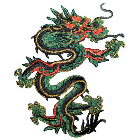 Green Dragon Applique Patch - Power, Strength, Good Luck Badge 4.5" (Iron on) - Patch Parlor